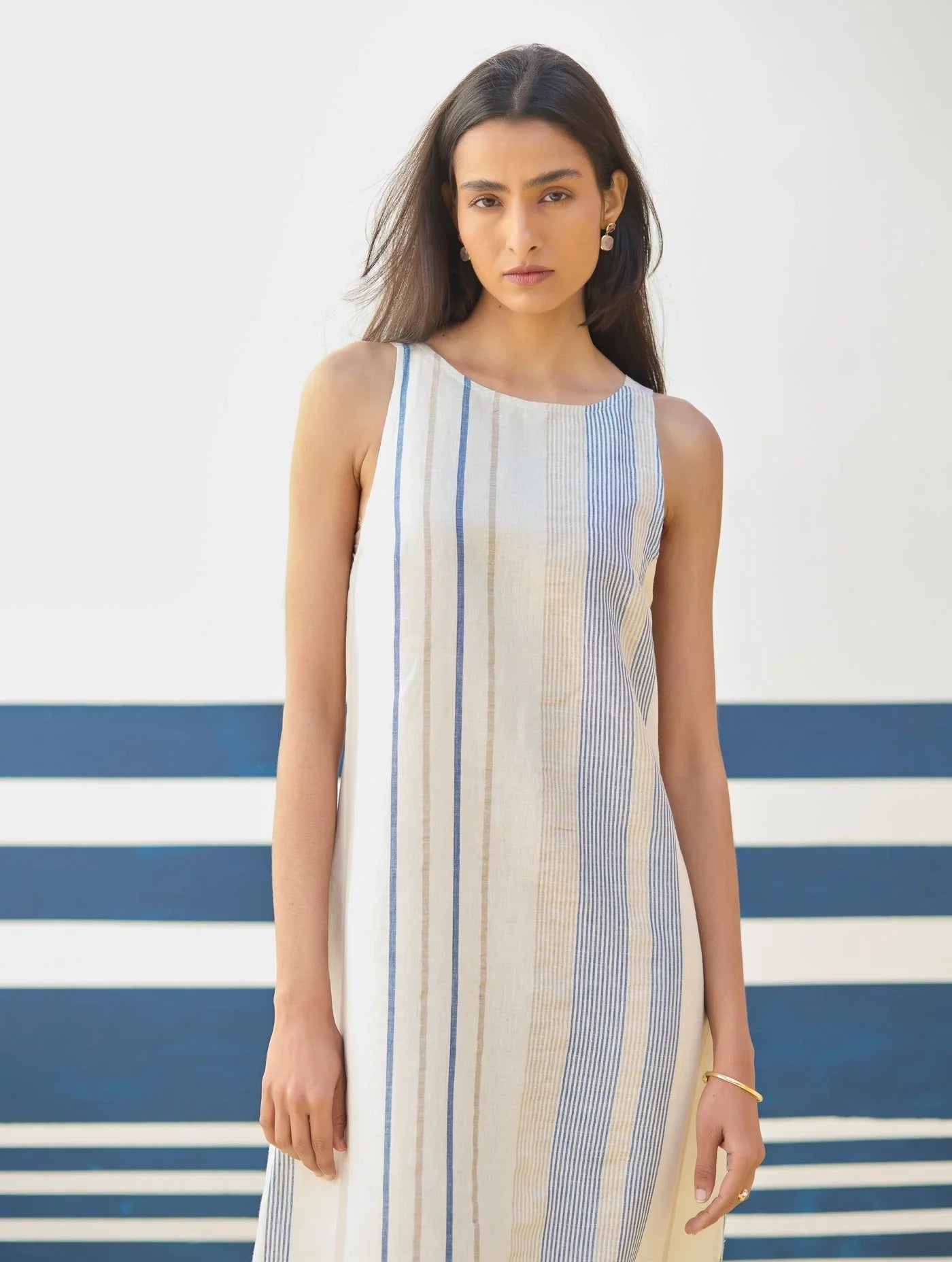 Buy Summer Vacation Stripes A-Line Long Dress