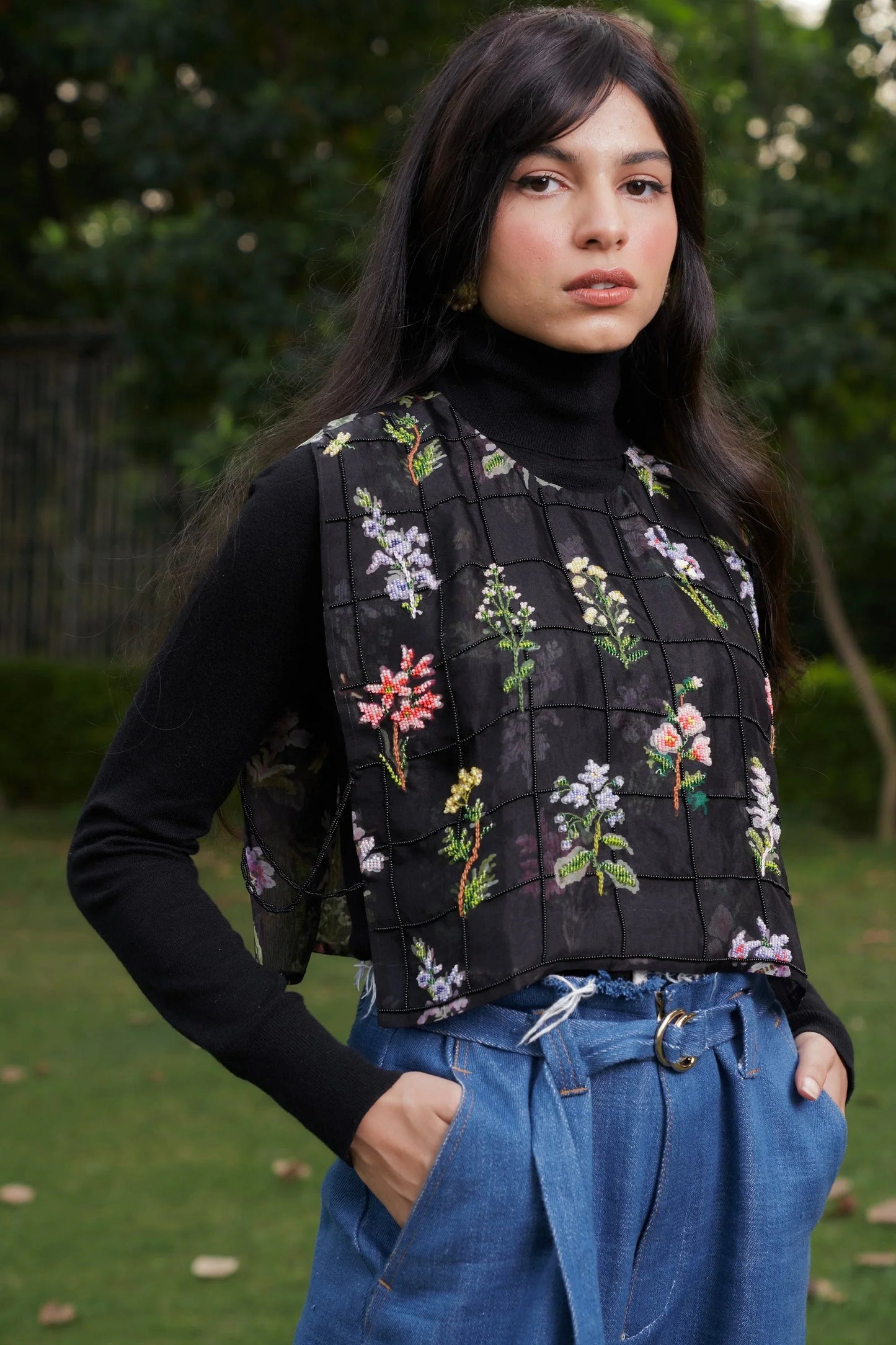 Buy Flowers Printed and Embroidered Bib