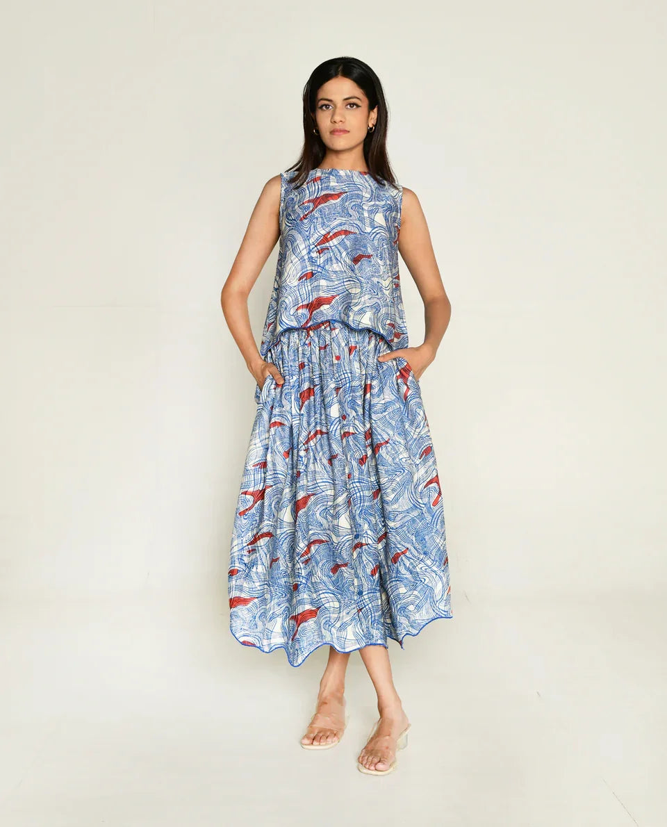 Rias Printed Cotton Bemberg Top & Skirt Set
