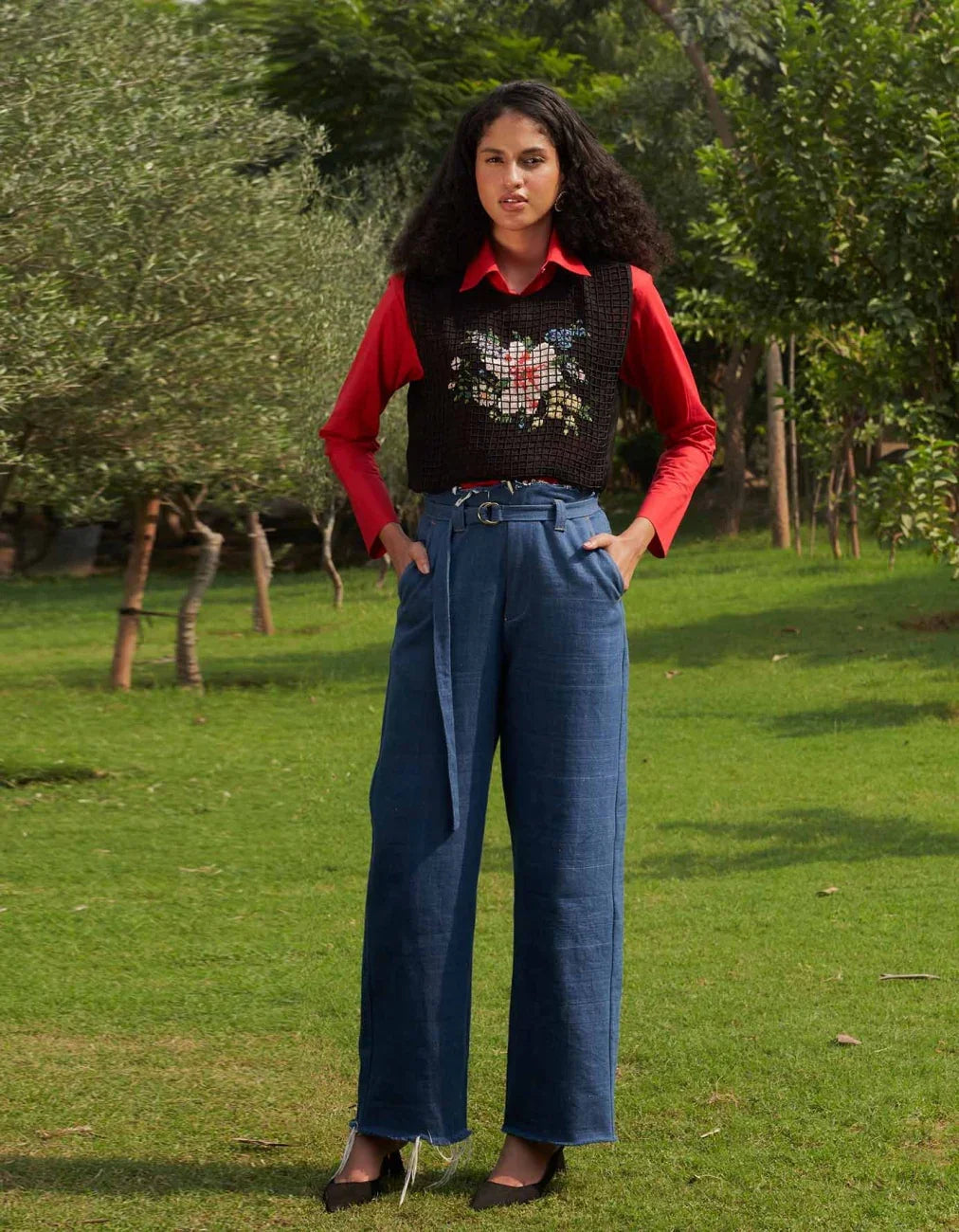 Buy Rose Embroidered on Organza Bib