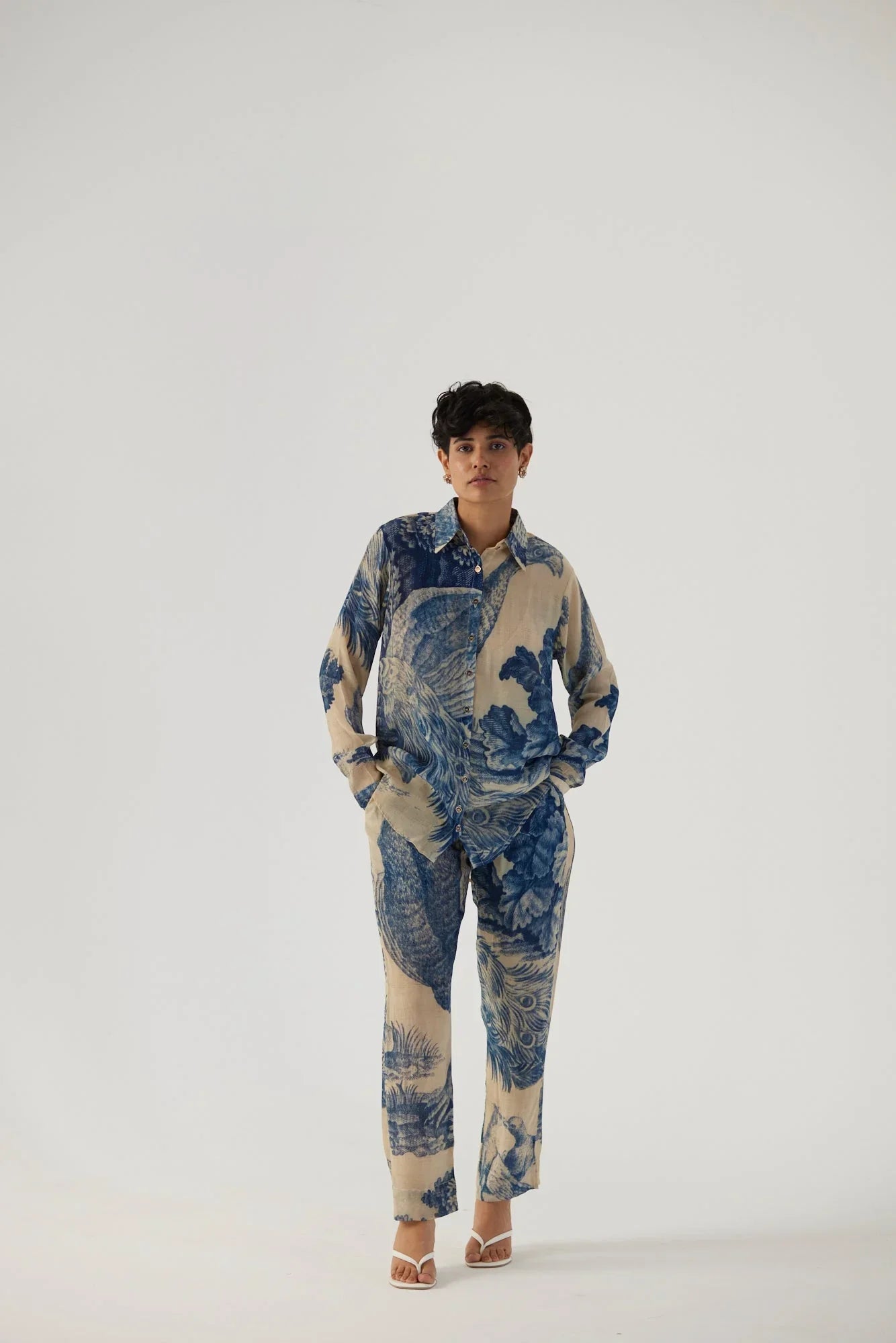 Buy Crepe Ivory and Blue Printed Co-ord Set