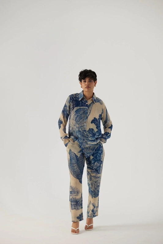 Buy Crepe Ivory and Blue Printed Co-ord Set