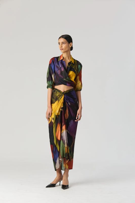 Buy Crepe Tie shirt and skirt co-ord set