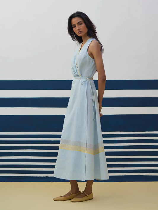 Buy Summer Vacation Sky Blue Wrap Dress
