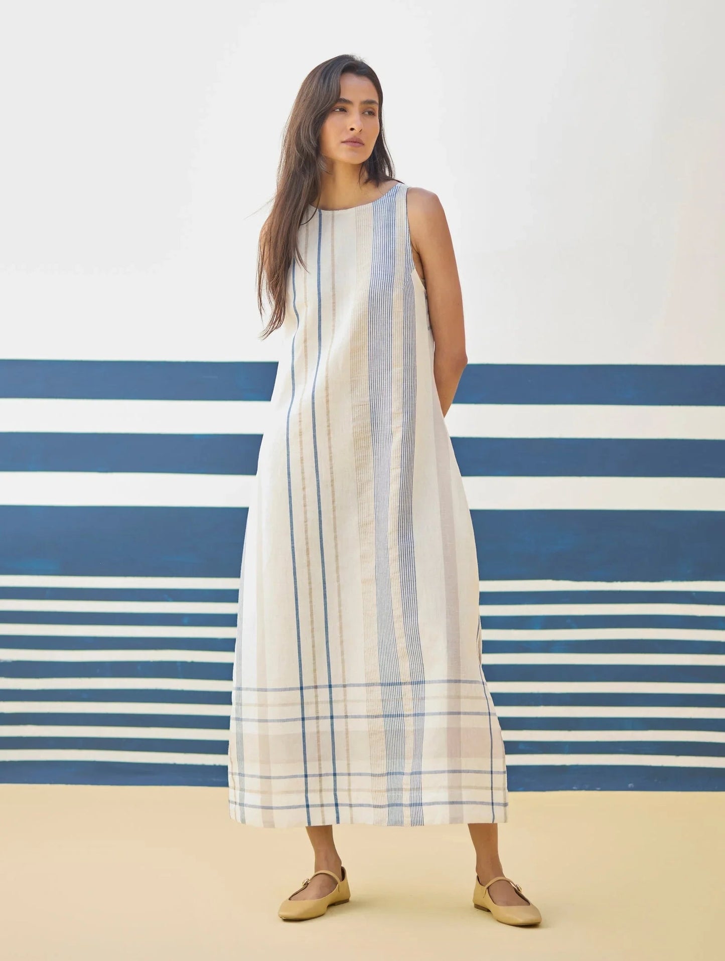 Buy Summer Vacation Stripes A-Line Long Dress