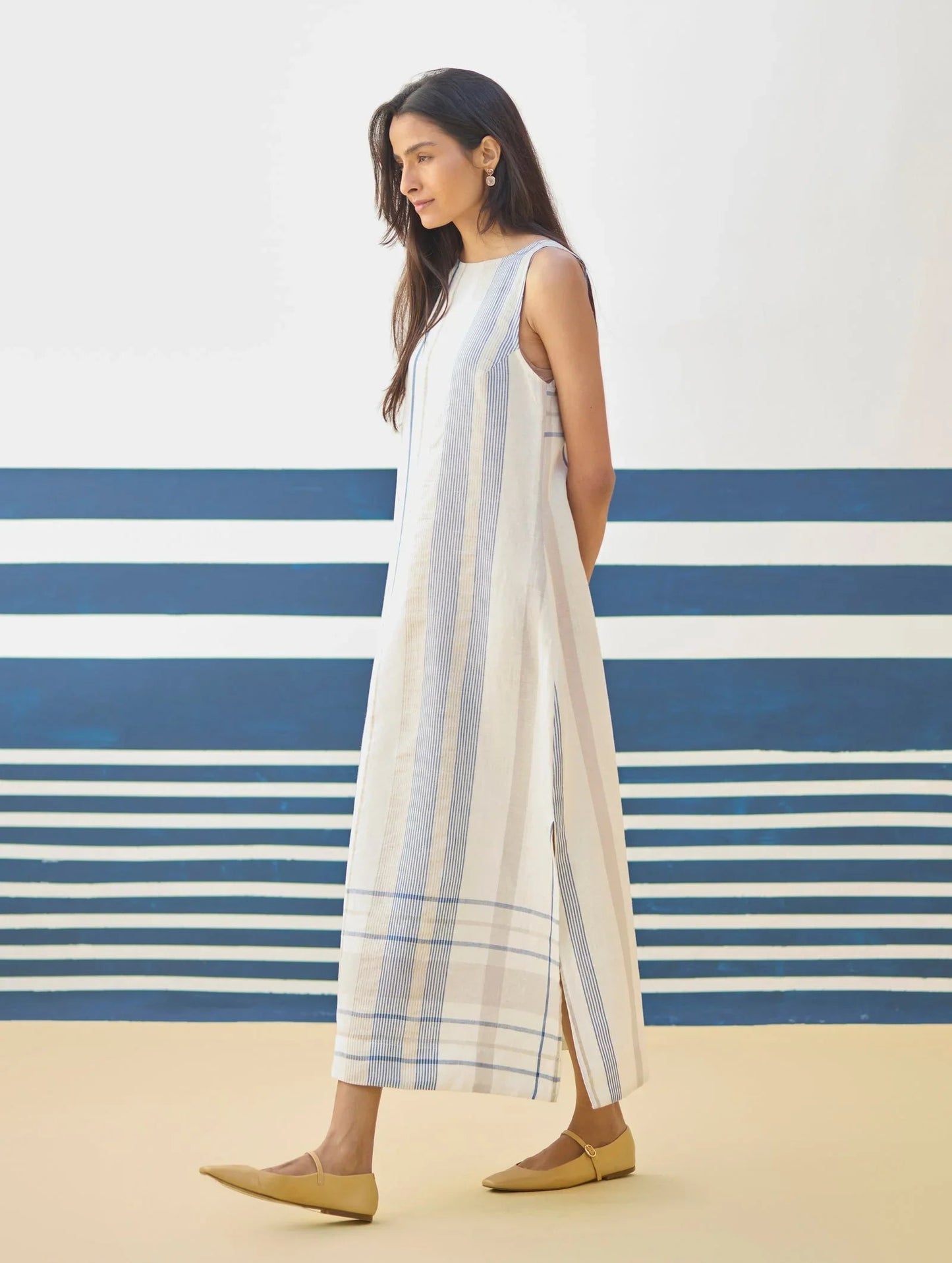 Buy Summer Vacation Stripes A-Line Long Dress