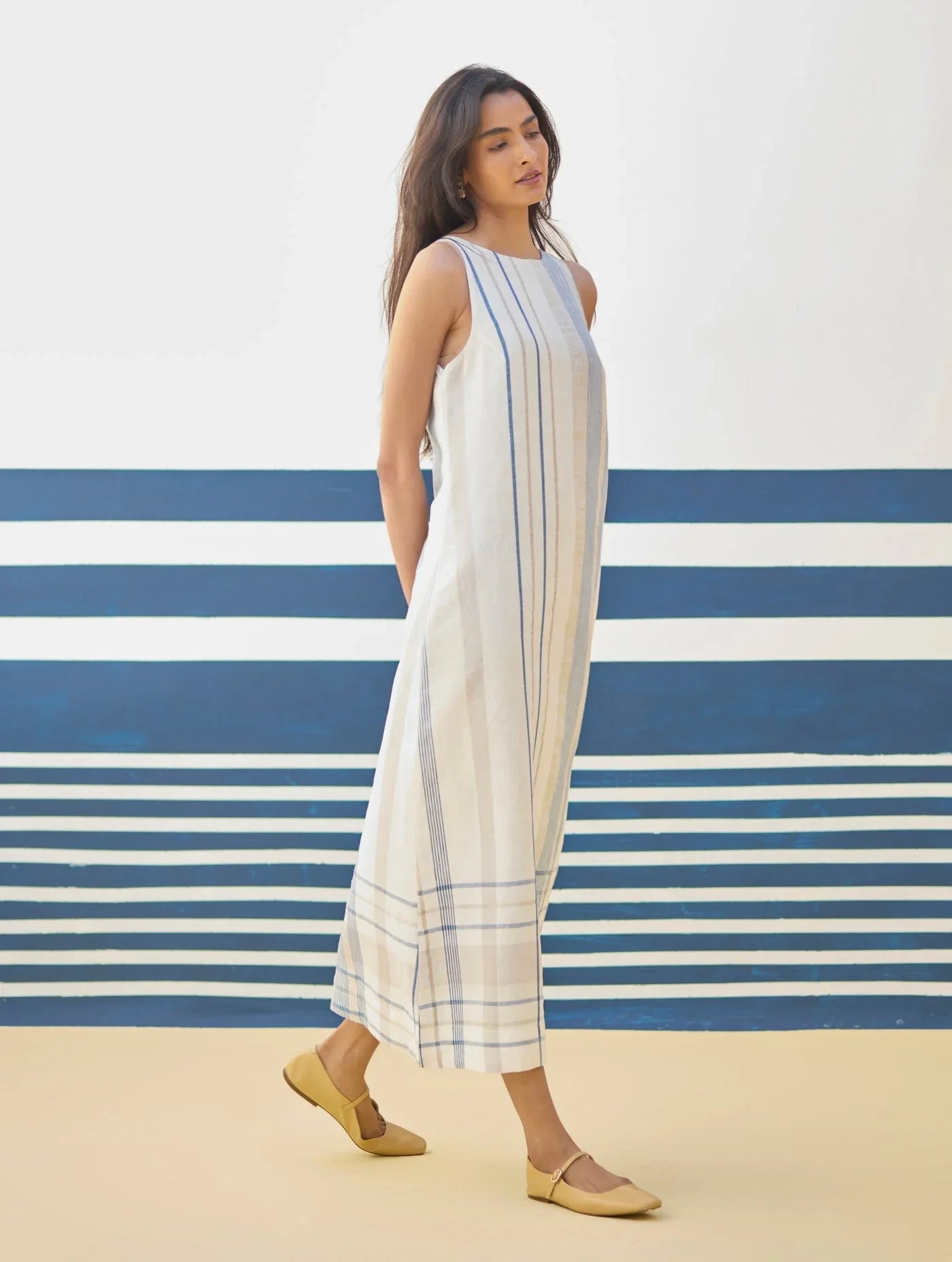 Buy Summer Vacation Stripes A-Line Long Dress