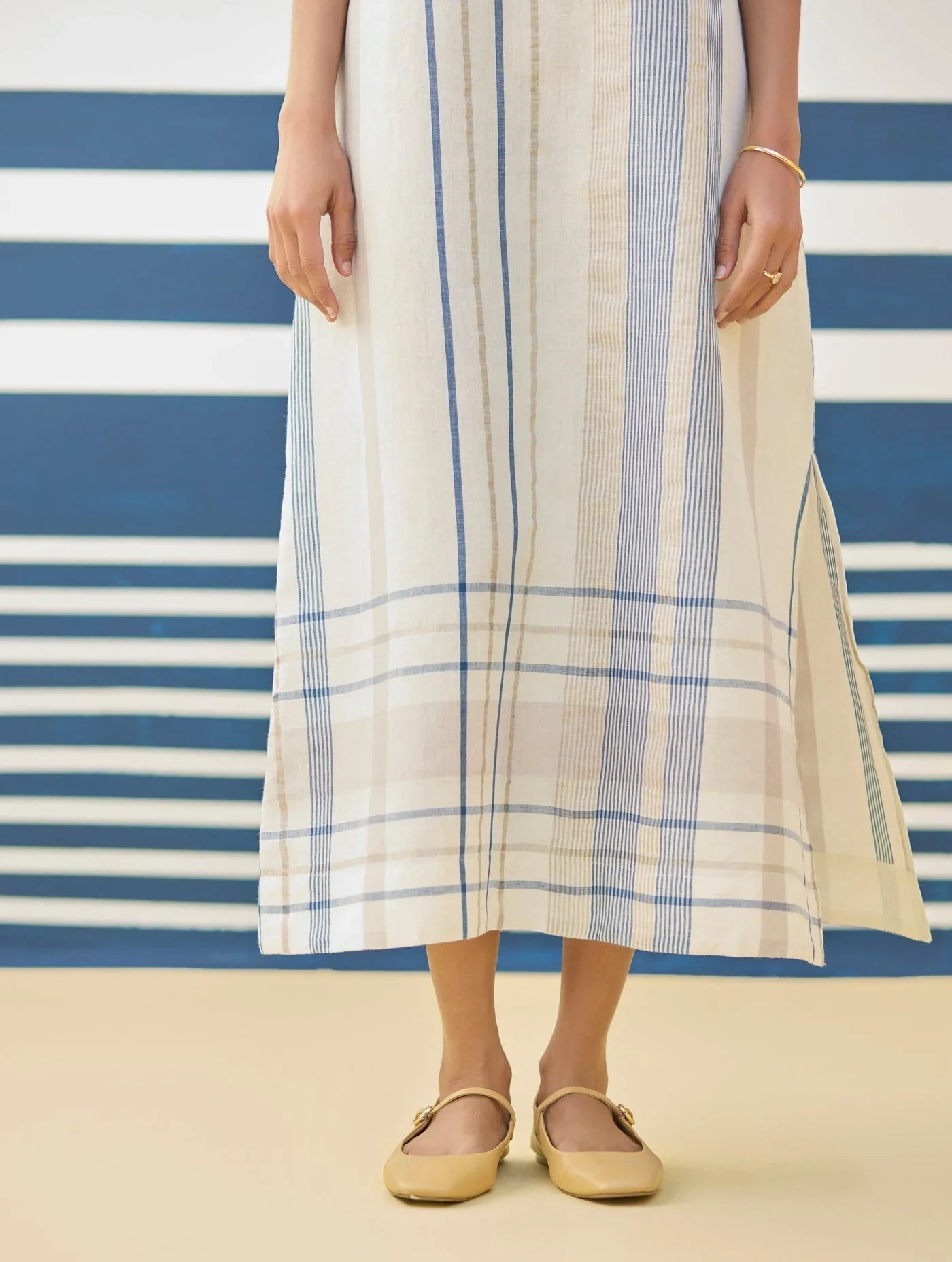 Buy Summer Vacation Stripes A-Line Long Dress