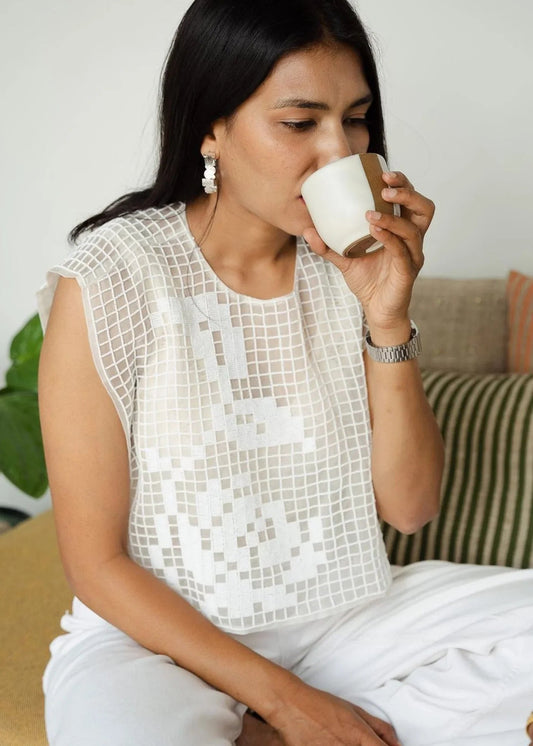 Buy Checkered White Beaded Bib