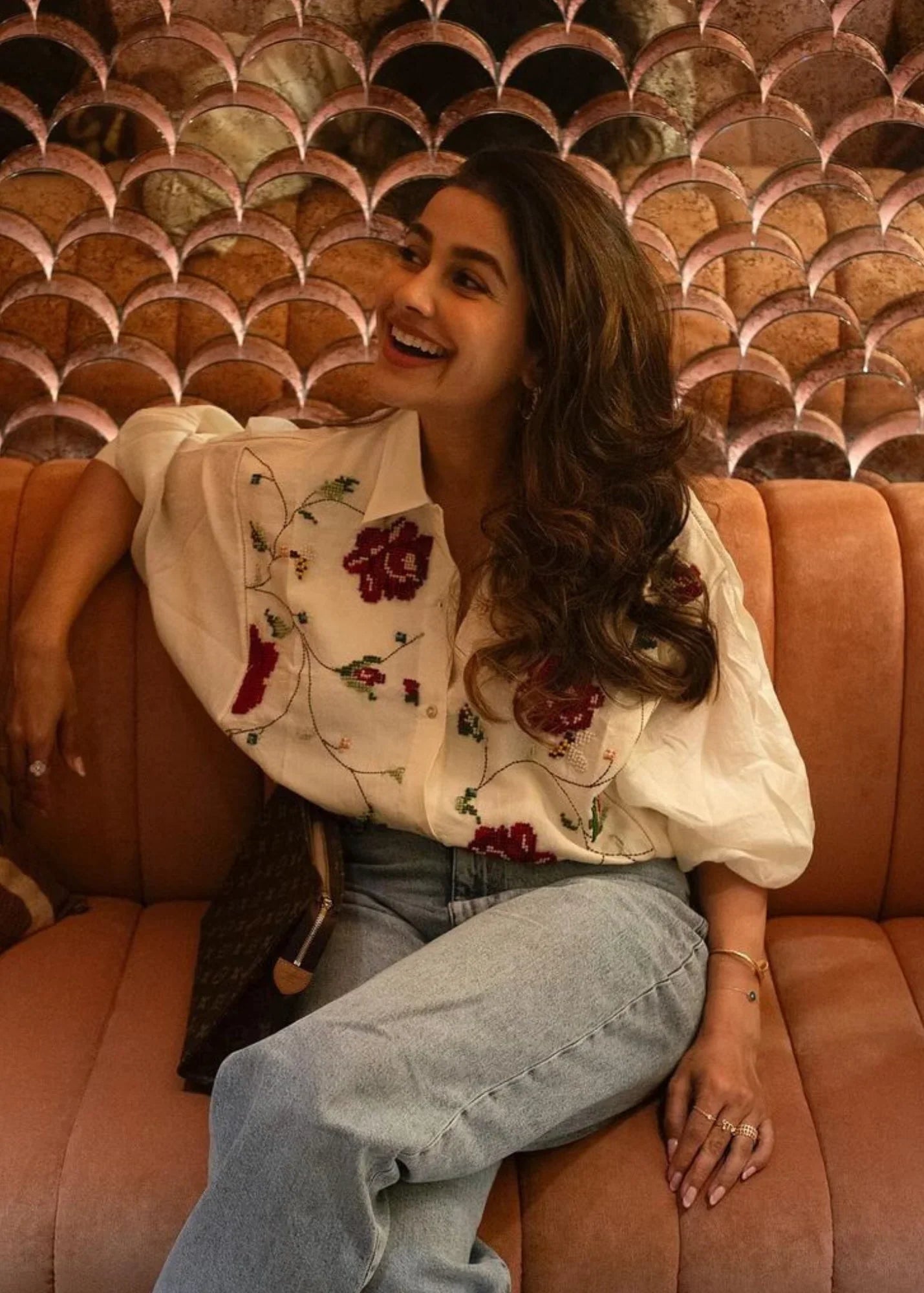 Buy Handcrafted Rose Embroidered Silk Shirt