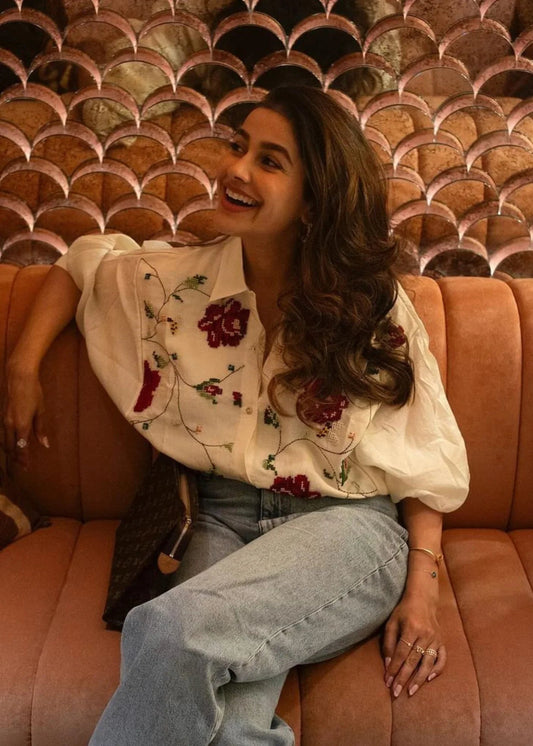 Buy Handcrafted Rose Embroidered Silk Shirt