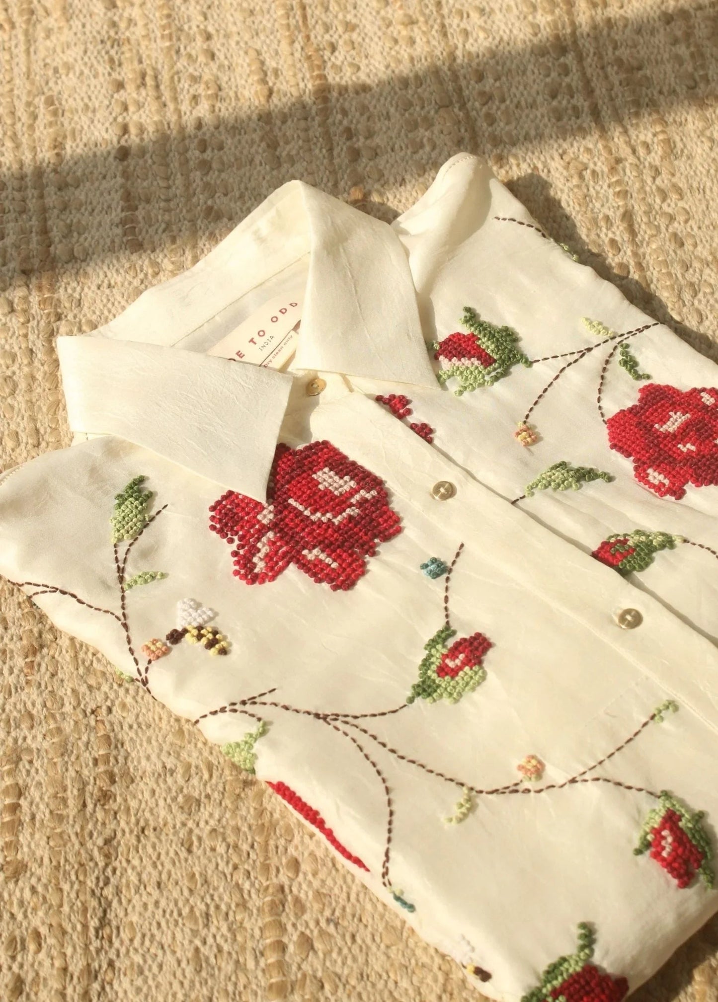 Buy Handcrafted Rose Embroidered Silk Shirt