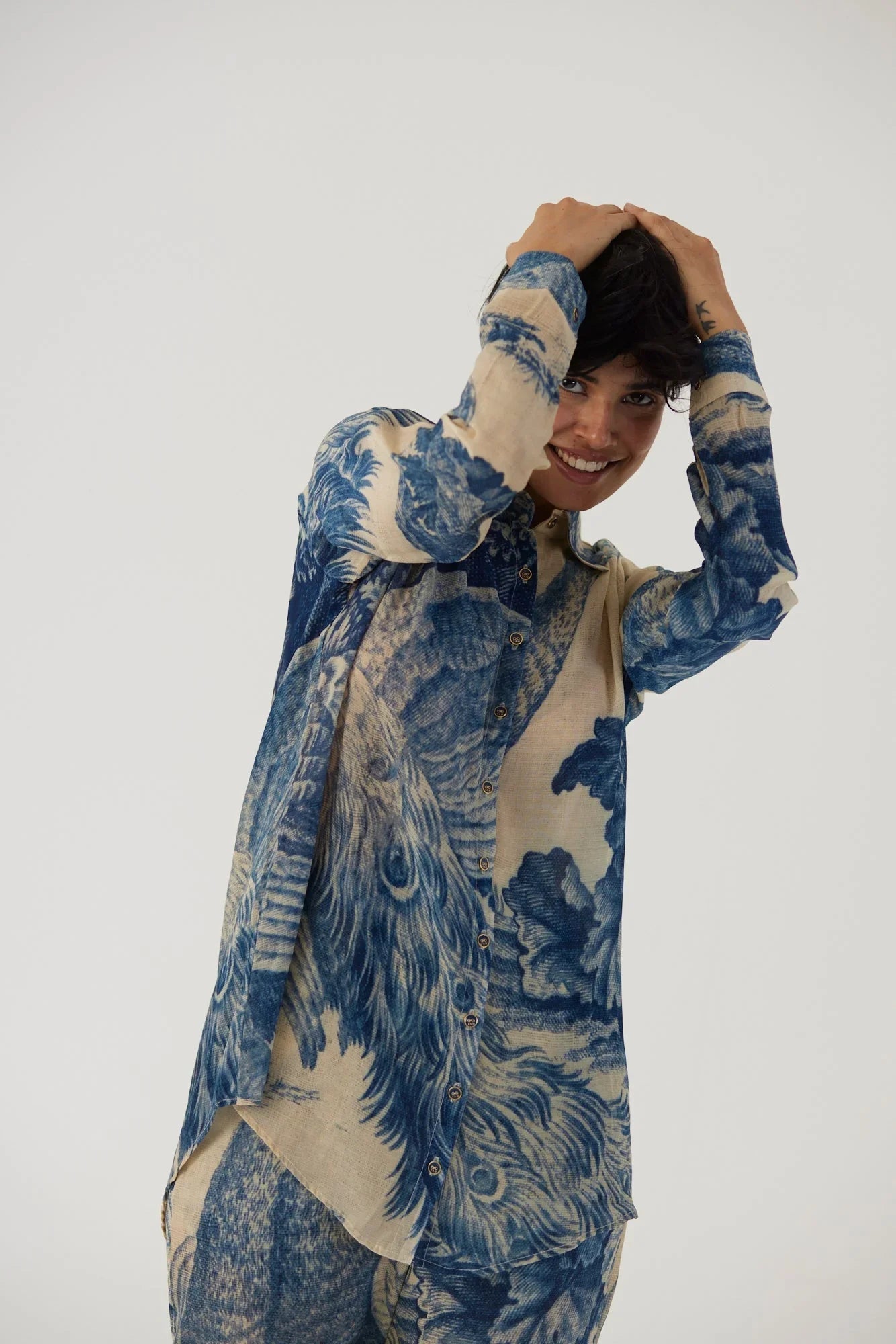 Buy Crepe Ivory and Blue Printed Co-ord Set