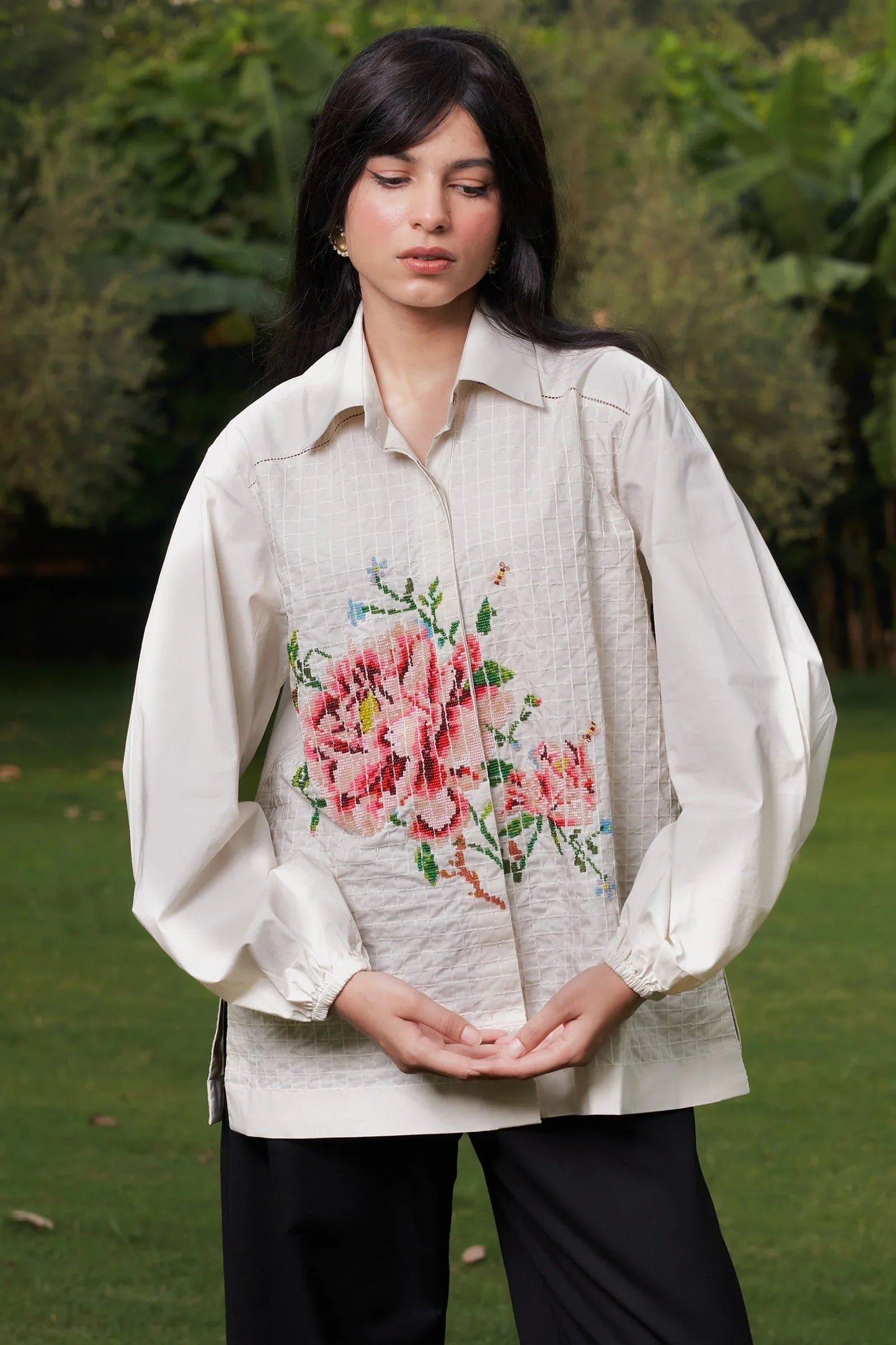 Buy Hand Beaded Embroidered Cotton Shirt