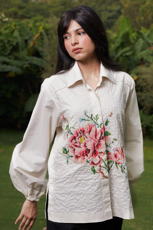 Buy Hand Beaded Embroidered Cotton Shirt