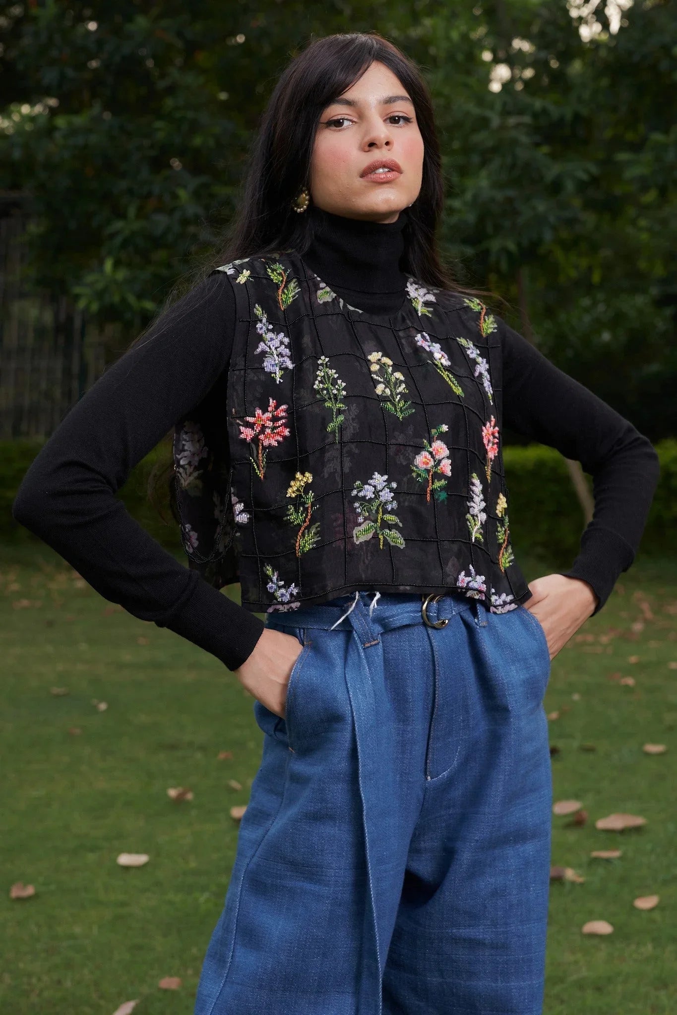 Buy Flowers Printed and Embroidered Bib