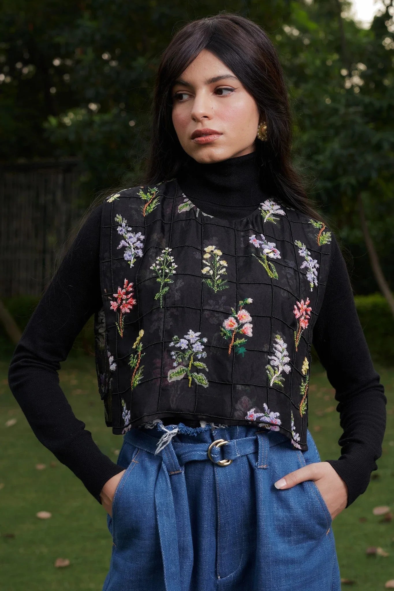 Buy Flowers Printed and Embroidered Bib