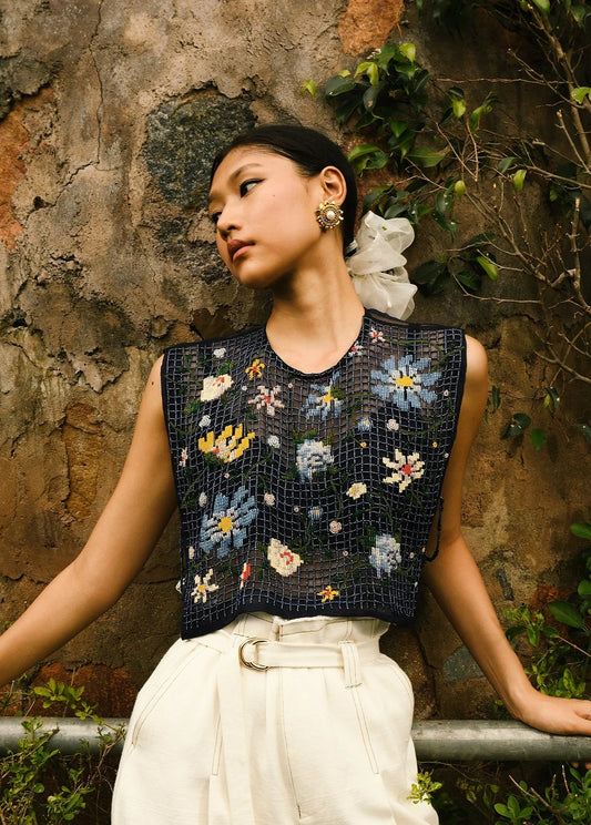 Buy Multicolor Flowers on Blue Bib