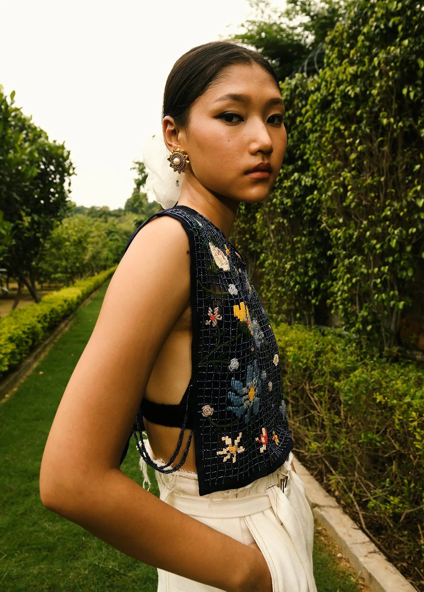 Buy Multicolor Flowers on Blue Bib