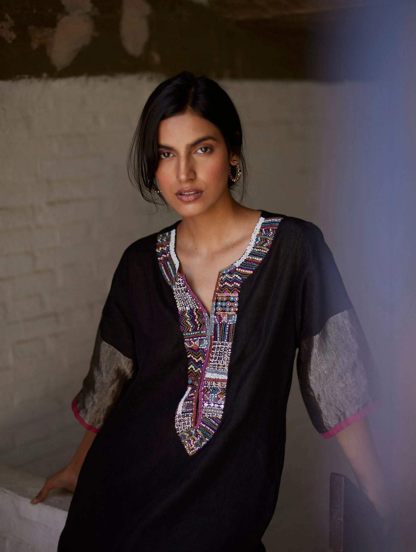 Buy Summer Vacation Embroidered Black Kurta