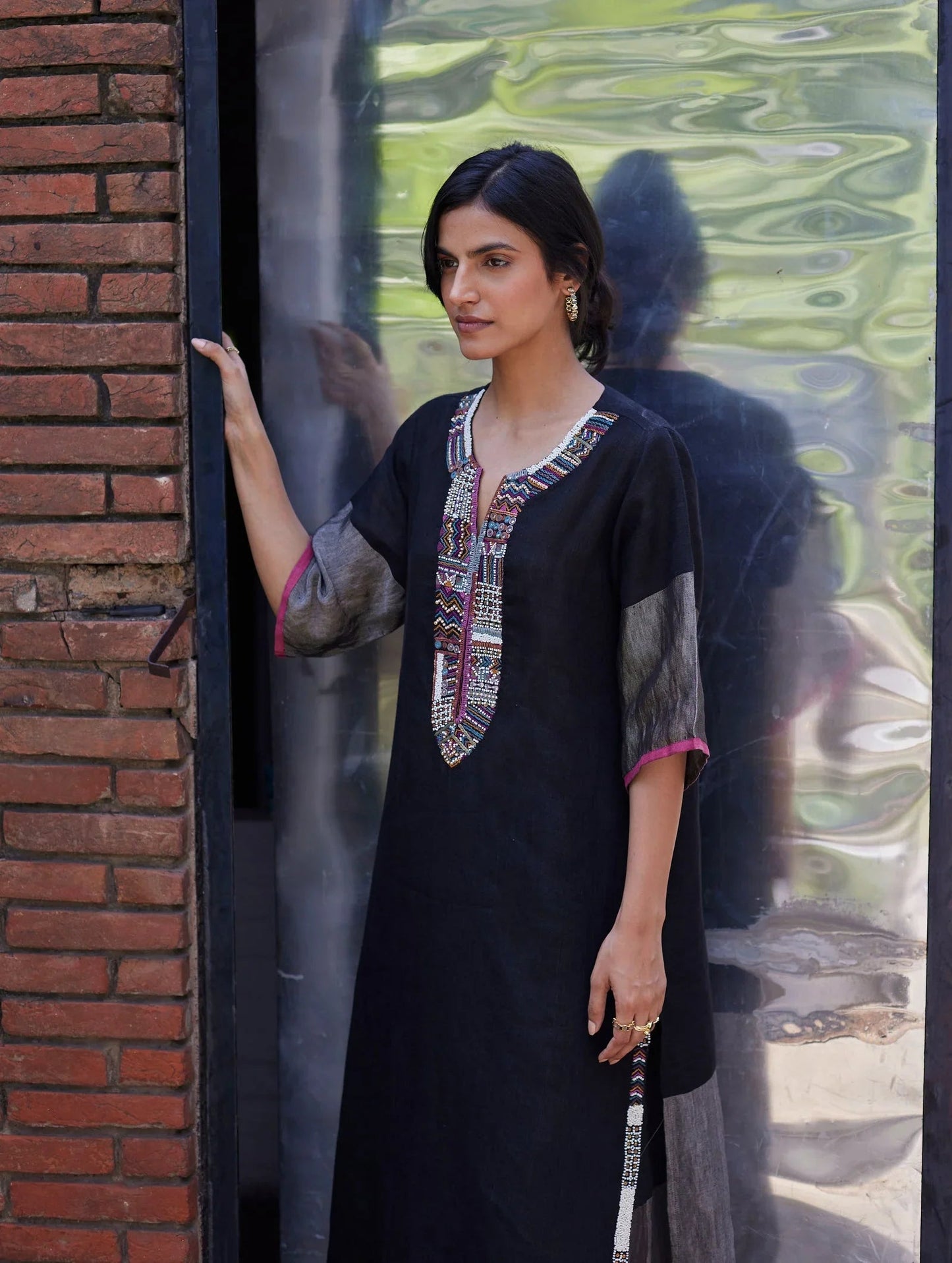 Buy Summer Vacation Embroidered Black Kurta
