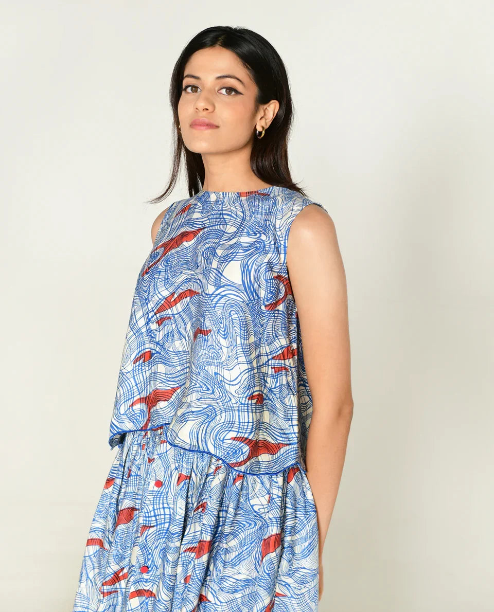 Rias Printed Cotton Bemberg Top & Skirt Set
