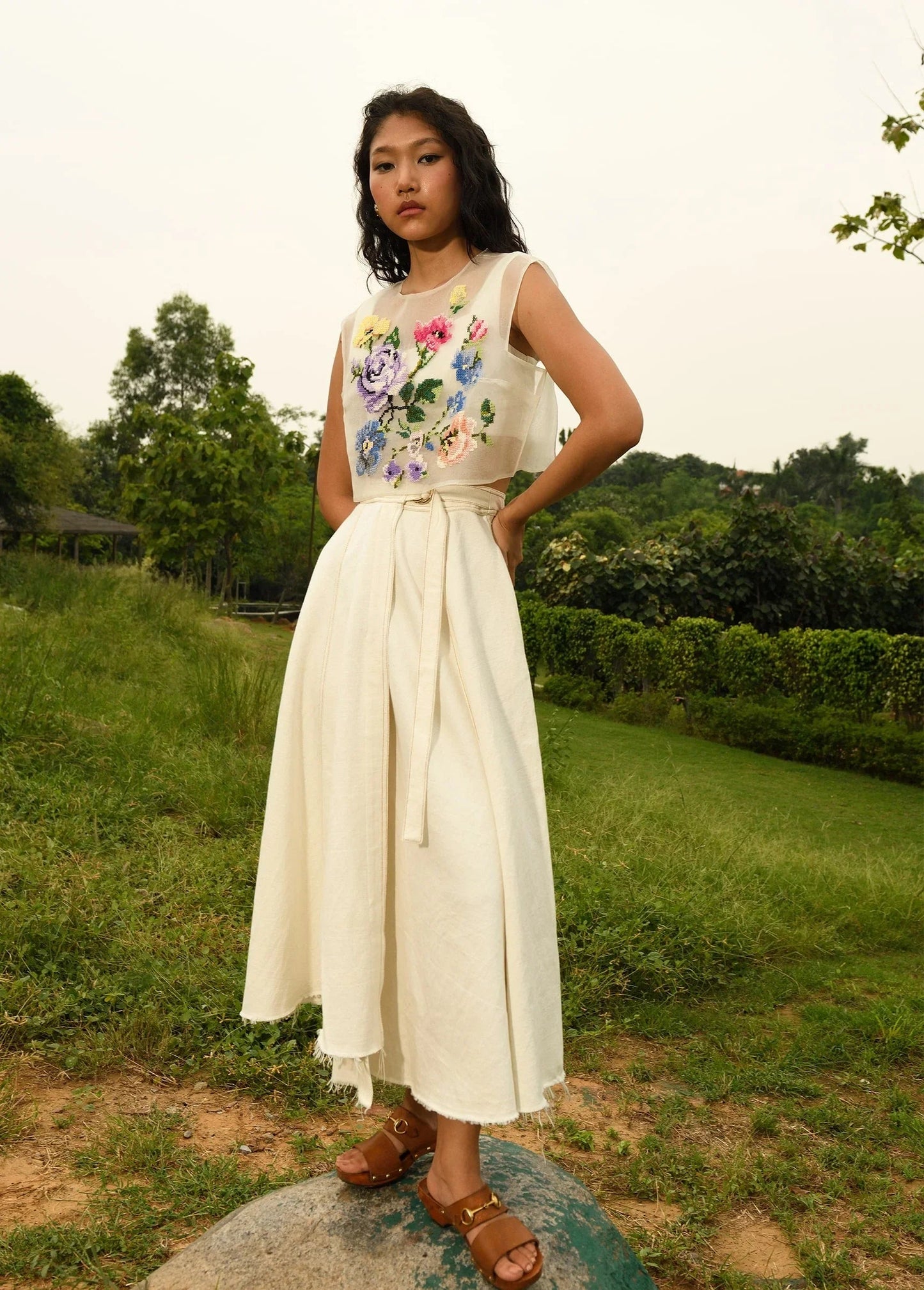 Buy Hand Embroidered Organza White Bib