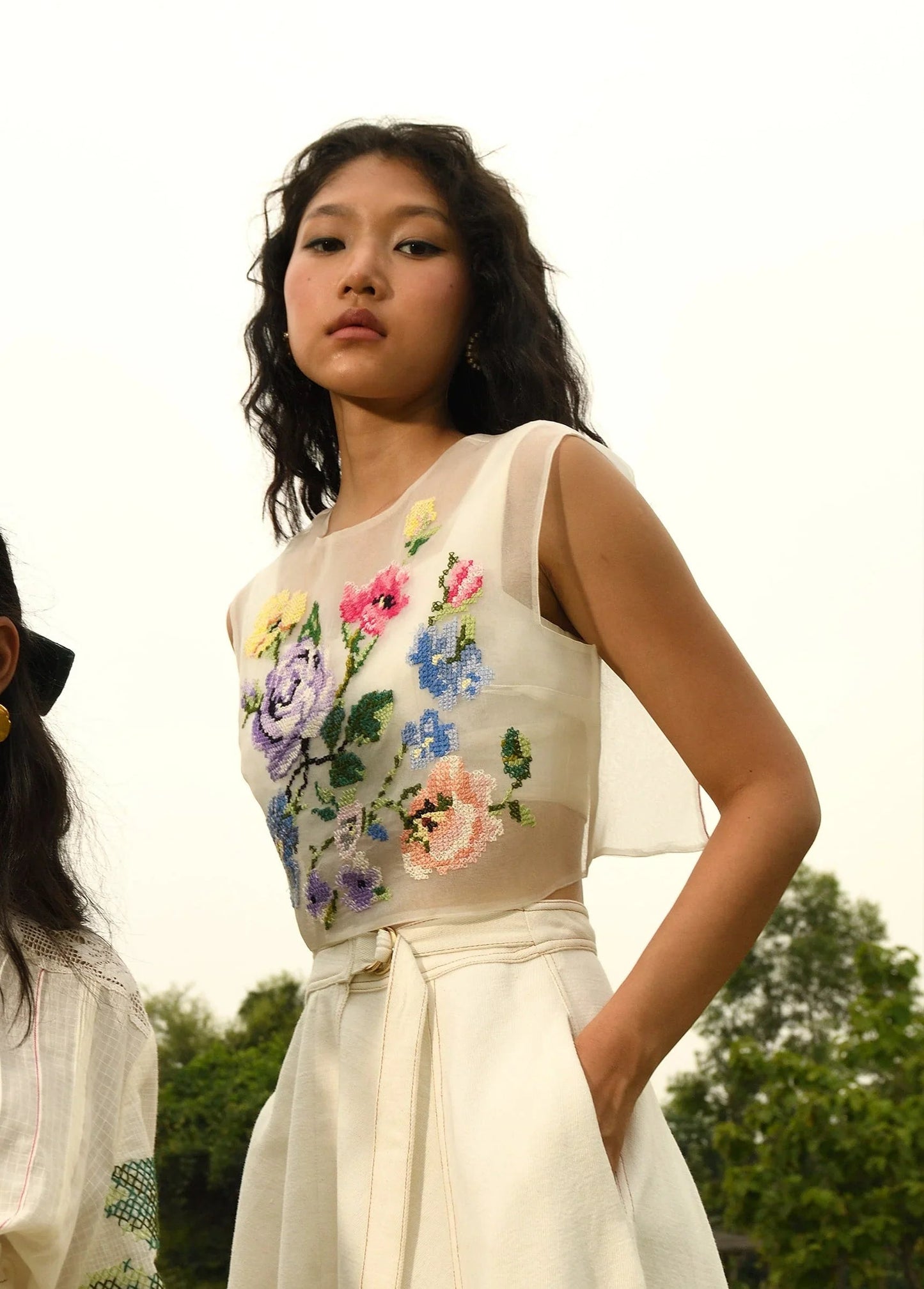 Buy Hand Embroidered Organza White Bib