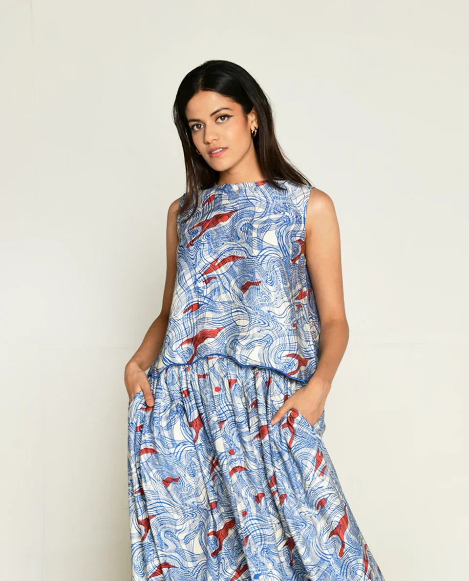 Rias Printed Cotton Bemberg Top & Skirt Set