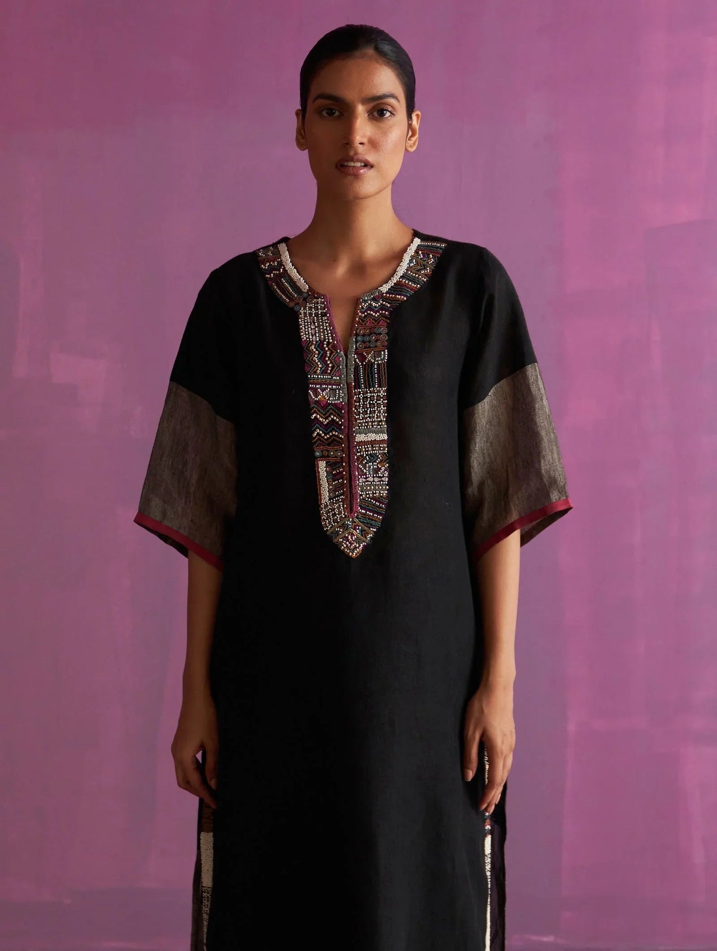 Buy Summer Vacation Embroidered Black Kurta