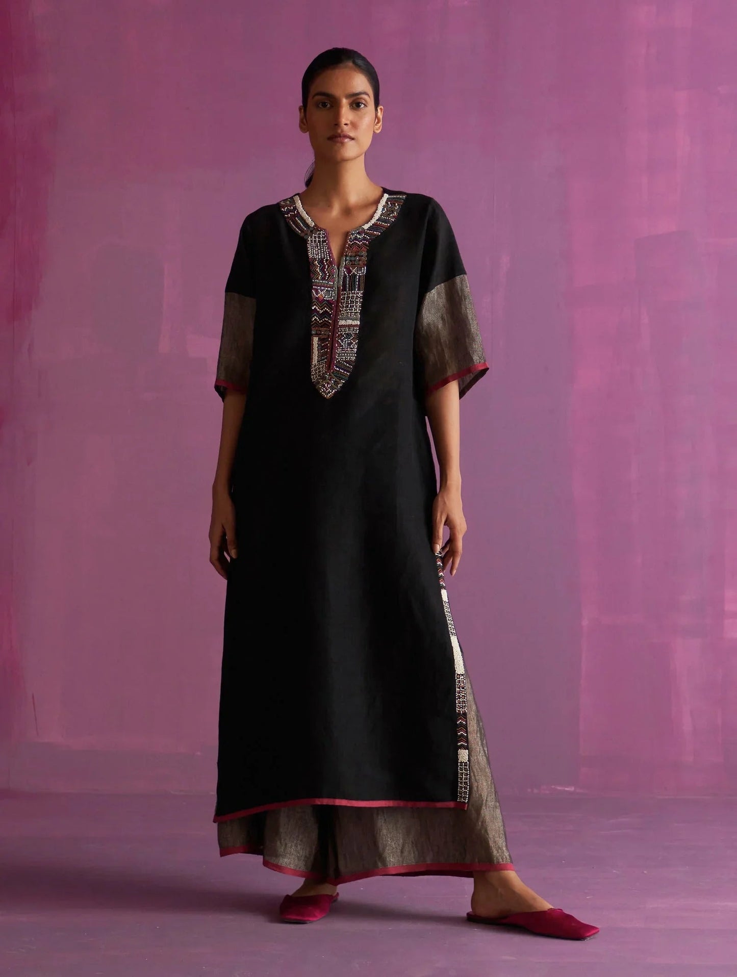 Buy Summer Vacation Embroidered Black Kurta