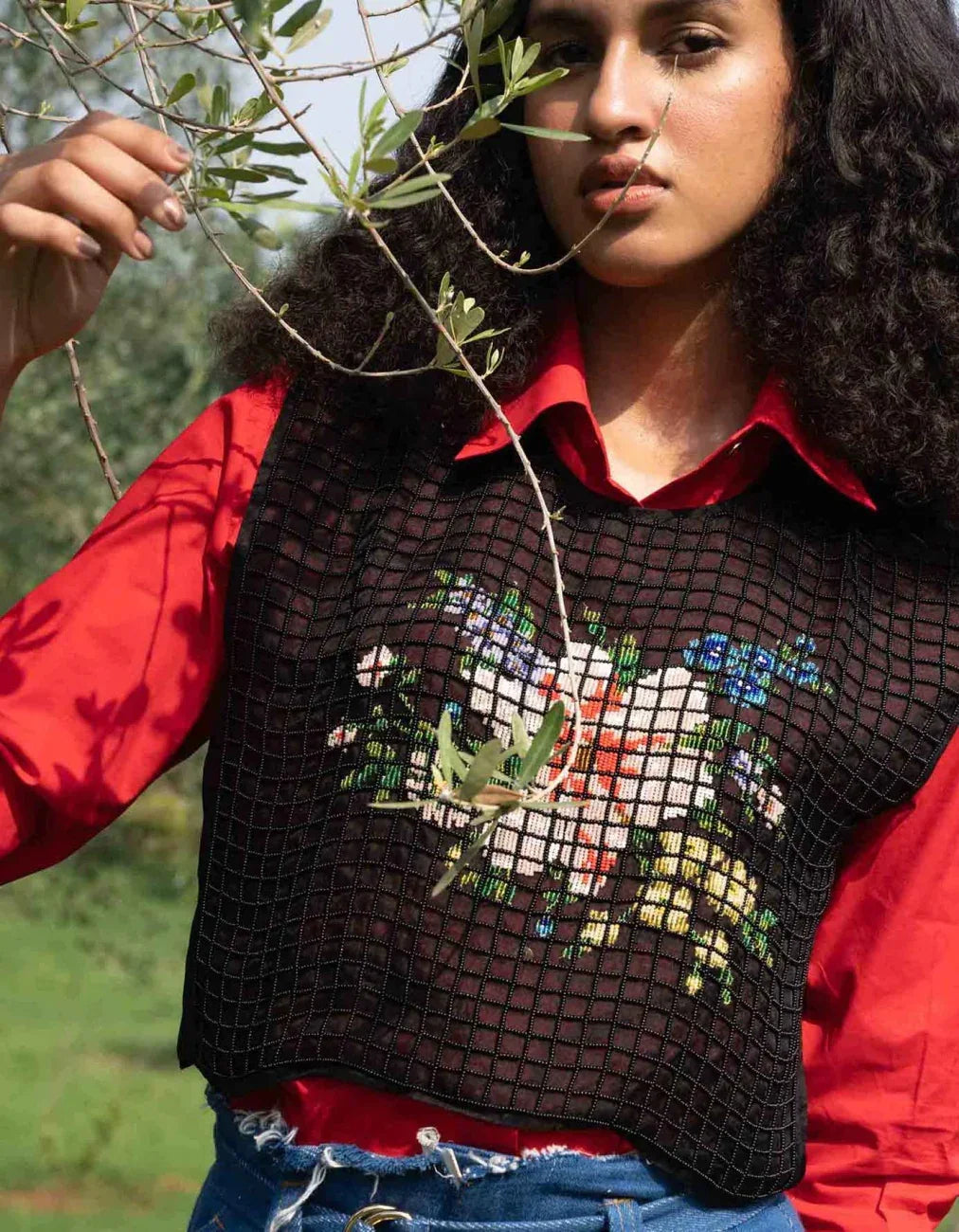 Buy Rose Embroidered on Organza Bib