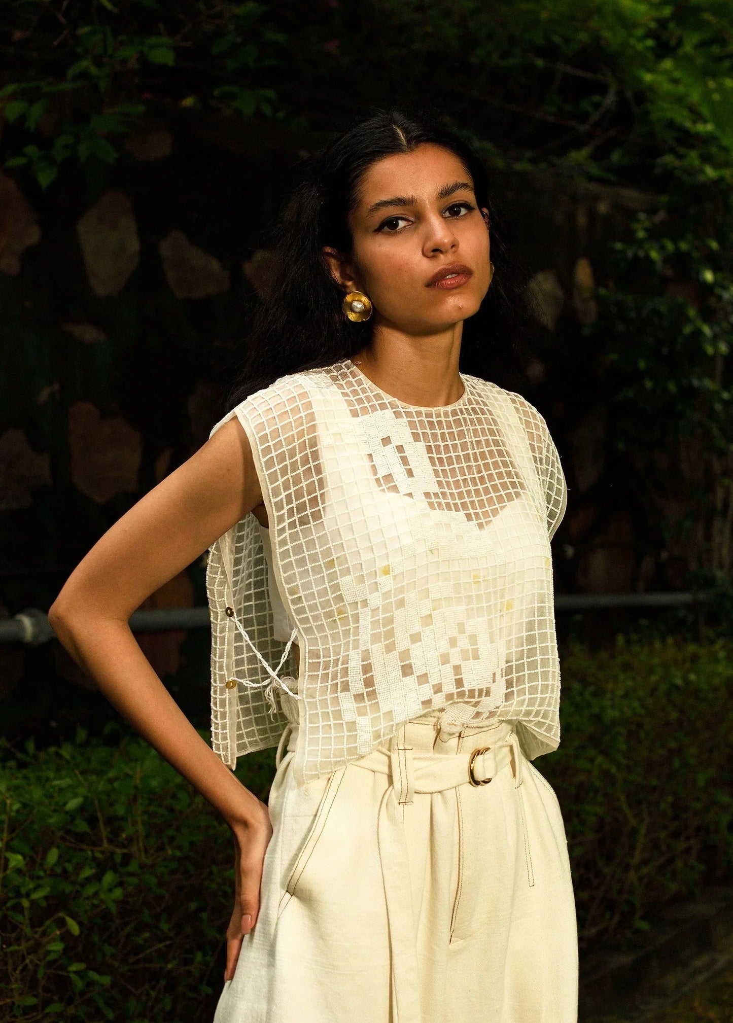 Buy Checkered White Beaded Bib